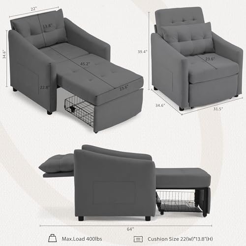 Sillón Convertible Plegable Gris Oscuro miniatura 2