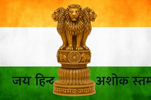 Image of ZYROO National Emblem Satyamev Jayate Ashoka Pillar - 5 Inch Golden Finish Lion Capital Idol for Study Table Ashoka Stambh Car Dashboard & Office Decor