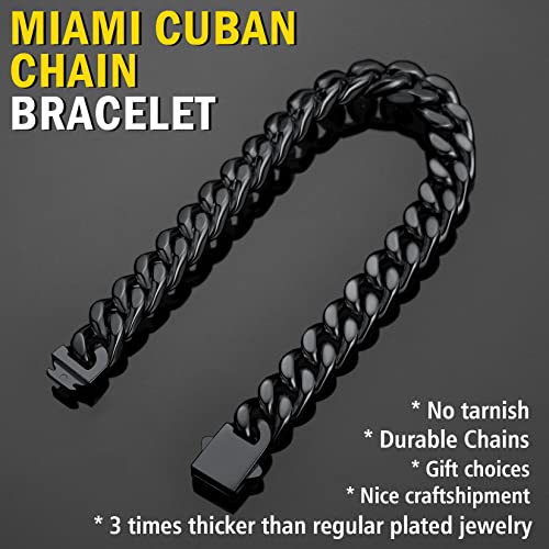 Stainless Steel Bracelets for Men,Cuban Link Mens Bracelet Silver/Black/Gold Plated Classic Chain Wrist Bracelets Jewelry Gifts for Dad Husband 5/7/9/12MM Width,7.5"/8.3"/9" Length with Gift Box3