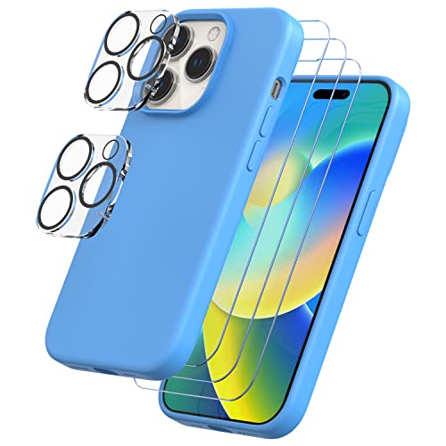 Image of Trianium [6 in 1 Designed for iPhone 14 Pro Max Case Silicone (Blue), with 3 Pack Screen Protector + 2 Pack Camera Lens Protector, Bundle Protection Kit HD Tempered Glass Cover 6.7 Inch 2022