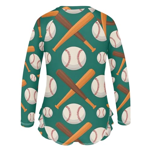 ALAZA Toddler Swimsuit Girl Bathing Suit Swimwear Rash Guard Baseball Bat Long Sleeve 3T3