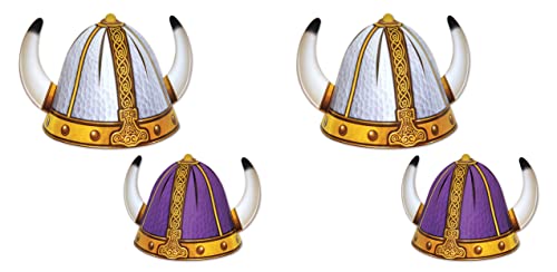 Beistle 4piece Reversible Paper Viking Helmets for Medieval Theme Party Supplies