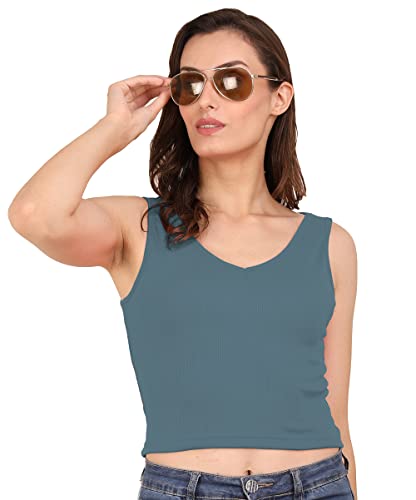 Image of A1599 Women's Basic Sexy Stretchy V Neck Sleeveless Ribbed Crop Top for Women
