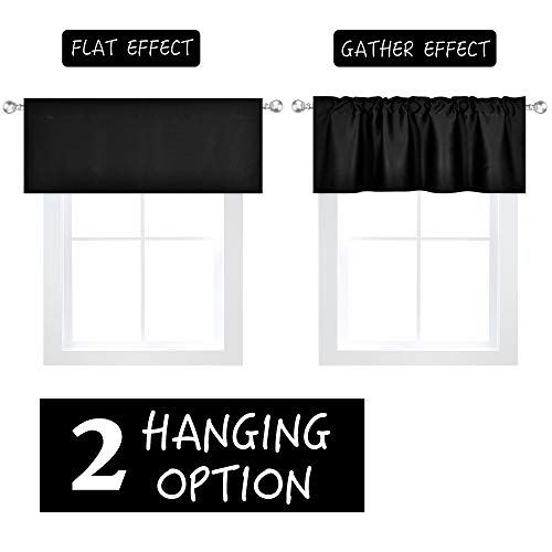Decovsun Black Valance For Windows 42X18 Inch Solid Thermal Insulated Blackout Rod Pocket Kitchen Short Curtain Toppers Valance For Bathroom Living Room 1 Panel #TOP5