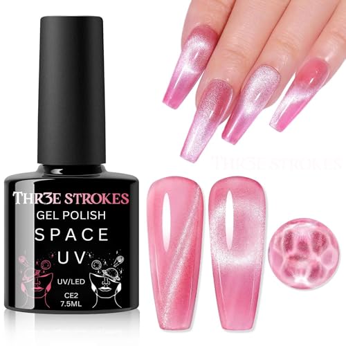 Image of THR3E STROKES 9D Glitter Cat Eye Gel Magnetic Shimmery Finish Nail Polish Art Manicure DIY at Home Soak Off UV Gel 7.5ML (CE2, 7.5ML)