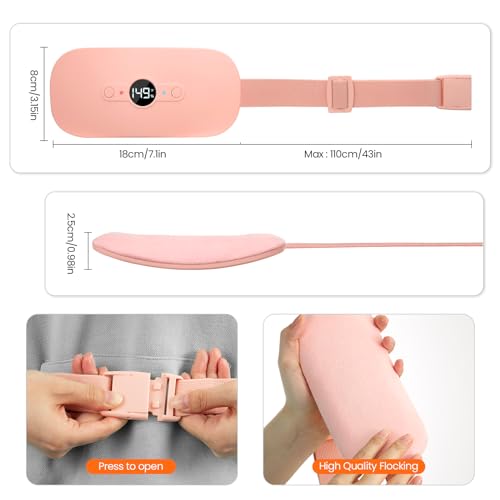 Image of NOWWISH Heating Pad for Period Cramps Portable Electric Cordless Menstrual Heating Pad Rechargeable with 6 Heat Levels and 6 Massage Modes, Gifts for Women, Dorm Room Essentials for Girls, Pink