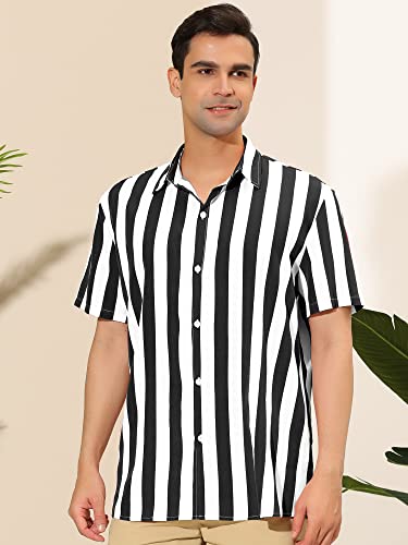 Lars Amadeus Men's Stripe Shirt Short Sleeved Color Block Button Down Beach Shirt2