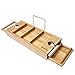 Produktbild PIGE Bambus Badewanne Caddy Tray mit ausziehbaren Seiten, Lese-Rack, Tablet-Halter, Handy-Tray und Weinglas Halter