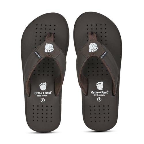 Image of Ortho + Rest Men's Flip Flops, Slippers For Men Daily Use | Soft Cushioned, Anti Skid, Lightweight Casual Chappal, Orthopedic Diabetic Comfortable Footwear, Breathable Cushion Flipflops