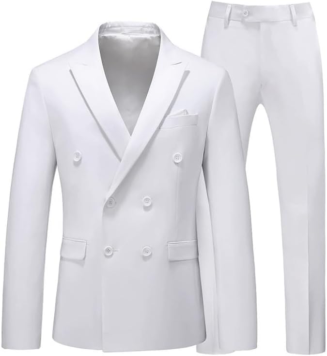 Men's Double Breasted White Suit Blazer and Pants Set, Formal Business Attire