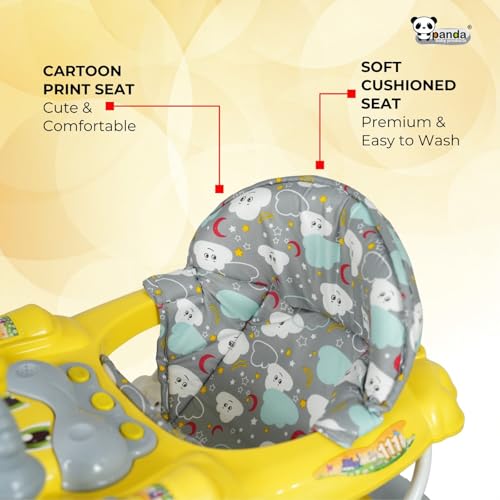 Image of Panda Baby Products Walker with Push Handle, Musical Toys & Adjustable Height - Safe & Comfortable Learning Walker for Babies (6-18 Months) (Yellow, 111 Baby Walker)