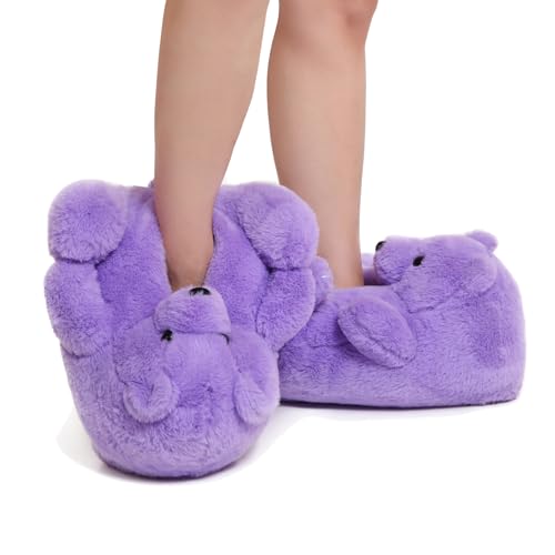 Image of Women's Funny Teddy Bear Slippers,Cute Slippers for Women,Fuzzy Indoor House Slipper,Fluffy Cartoon Bedroom Slipper,Birthday Gifts for Women,Men,Ladies,Girls