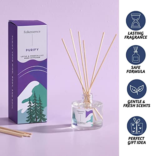 Folkulture Reed Diffuser Set With Sticks For Home, 3.38 Fl Oz (100 Ml) - Essential Oil Diffusers With 6 Reed Sticks, Organic Reed Diffuser Bottle Or Scent Diffuser - Lotus And Freesia Lily (Purify) #TOP1