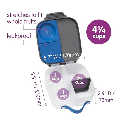 Image of b.box Mini Lunch Box Kids | 4.25 Cup Leak Proof Bento Box for Kids Ages 3+ | 3 Compartment Snack Containers, School Lunch Container, Dishwasher Safe, BPA-Free, PFAS-Free - Blue Slate