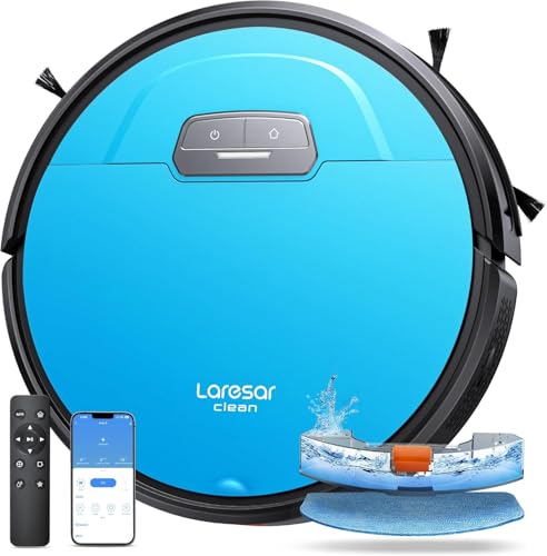 Image of Laresar Clean Robot Vacuums and Mop Combo Max 4500Pa Suction Blue Robotic Vacuum Cleaner with Auto Carpet Boost, Self-Charging, App&Remote&Voice Control, Ideal for Pet Hair and Carpets