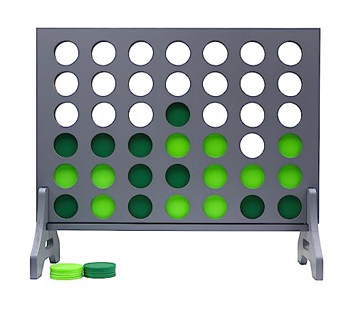 Image of Giant 4 in a Row Game for Family & Adults - Tailgating Pros Jumbo Grey Wooden Four in a Row Indoor & Outdoor Yard Game for Family Party Fun, Portable Activities for Patio, Backyard, and Camping