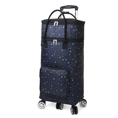 Fuyutu ショッピングカート 折り畳み 大容量 35L 買い物カート ショッピングキャリー 防水 保冷保温 5輪 静音 横押し 高齢者 女性 軽量 持ち運び 高さ調節 アウトドア 釣り 旅行 (宇宙, 35L)