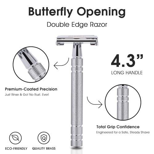 Double Edge Safety Razor with 10 Disposable Blades - Single blade double edge razor for men - Metal razor with Long Handle for close shave - Classic Clean Shave Single blade razor - Image 6