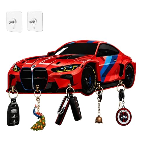 Image of Webelkart MDF UV Printed Key Holder for Wall with 5 Hooks - Decorative Wooden Key Hanger Organizer for Home, Office, Entryway - Wall Mounted Key Stand (12 INCHES) (Red)