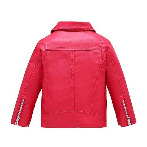 Boys Girls Trendy Stand Collar PU Leather Moto Jacket Leather Top Coat 3-12Years4