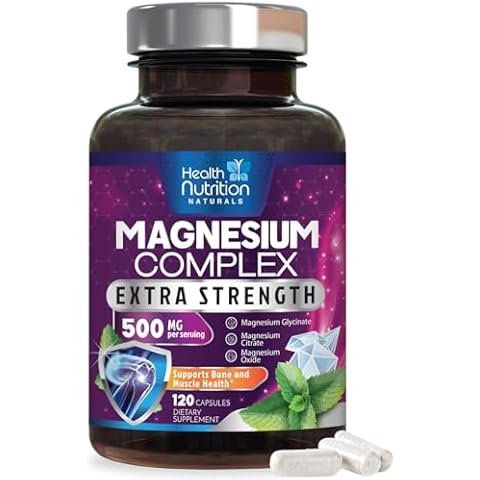 Magnesium Supplement Complex 500mg with Glycinate, Oxide, Malate, Citrate - High Absorption Chelated Magnesium Capsules for Muscle, Heart, Bone Health & Nerve Support, for Women and Men - 120 Tablets Cover