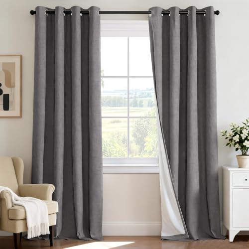 Image of H.VERSAILTEX 100% Blackout Curtains for Bedroom Thermal Insulated Linen Textured Curtains Heat and Full Light Blocking Drapes Living Room Curtains 2 Panel Sets, 52x108 - Inch, Grey