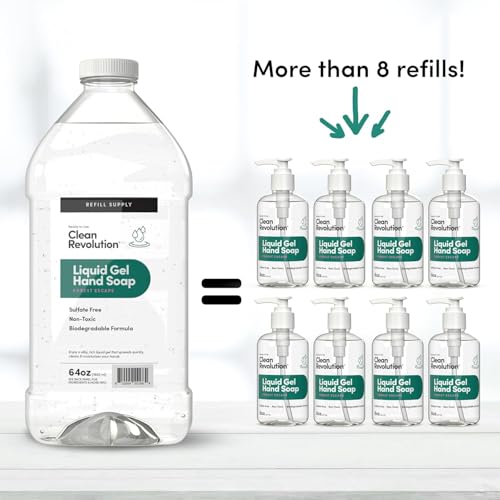 Image of Clean Revolution Liquid Gel Hand Soap Refill with Real Essential Oils - Sulfate-Free Gel Hand Wash, Moisturizing Bulk Refill, Non-Toxic Formula (Forest Escape) 64oz, 6-Pack with Pumps