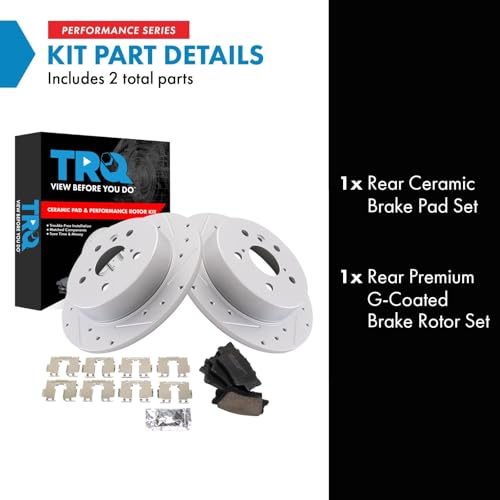 Image of TRQ Performance Rear Brake Pad and Rotor Set Ceramic G Coated Compatible with 2018-2023 Toyota Camry