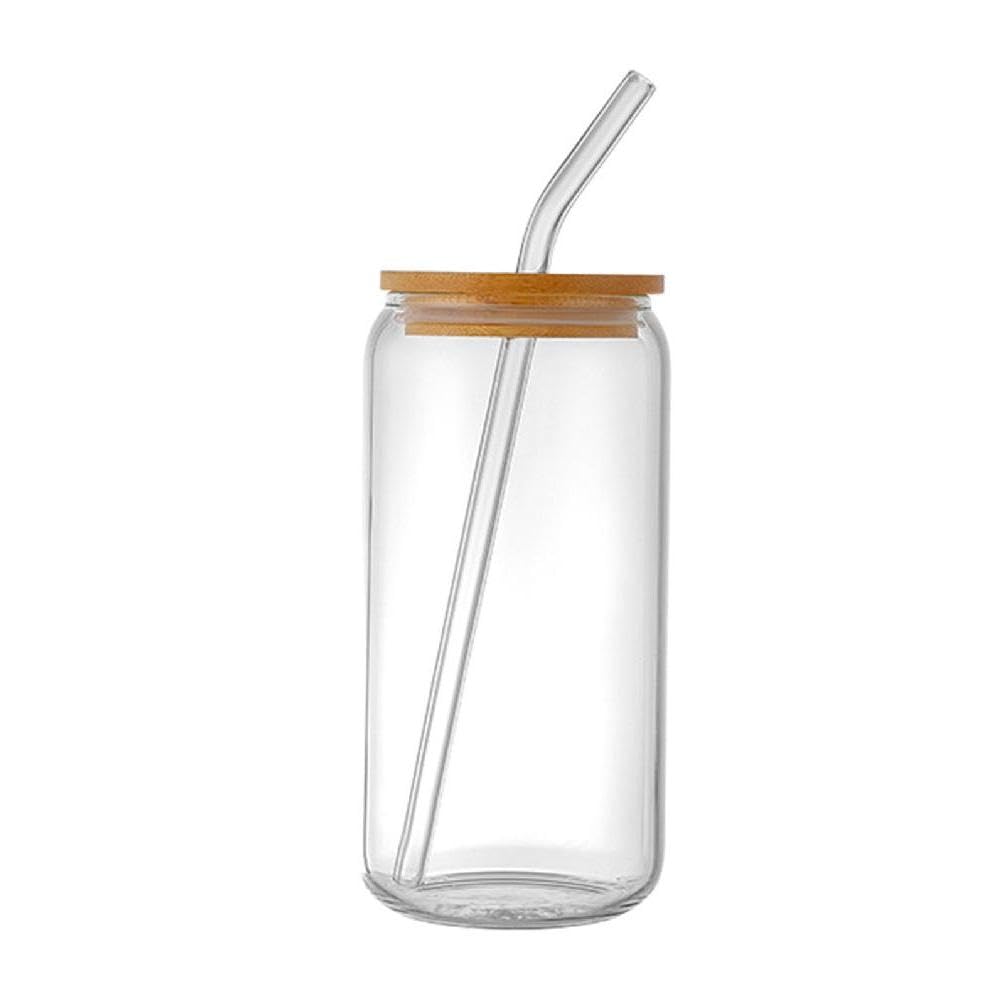 QMQJIA 18oz Glass Cups With Bamboo Lids And Straws For Coffee Bar Milktea Shop Household Entertaining Guests