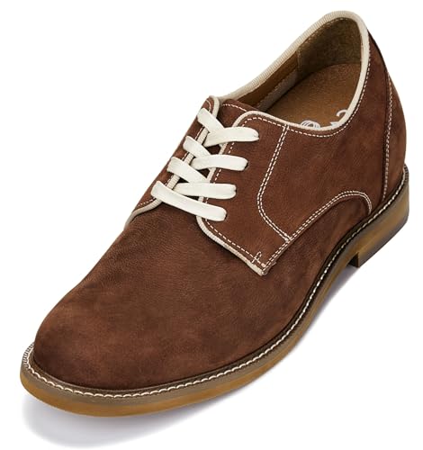 CALTO Men's Invisible Height Increasing Elevator Shoes - Terracotta Brown Lace-up Premium Leather Casual Derby - 3 Inches Taller - J1313 - Size 8.5 D(M) US