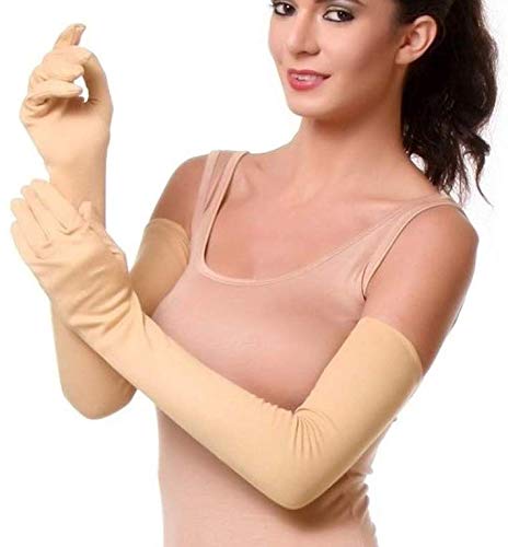 ayushicreationa Women's Cotton UV and Dust/Pollution Protection, Hand Socks with Finger Arm Sleeves (Skin, Free Size)