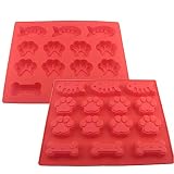 Swity Home 2 Pack Pets Dog Paws & Bones & Fish Silicone Baking Molds, 14-cavity Mixed Food Grade Lar