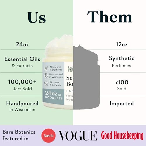 Bare Botanics SCRUB00 Unscented Body Scrub 24Oz | Made In Madison, Wi | All Natural Body Scrub W/Skin Loving Moisturizers | Vegan & Cruelty Free Sea Salt Exfoliator W/A Cute Wooden Spoon thumb #5