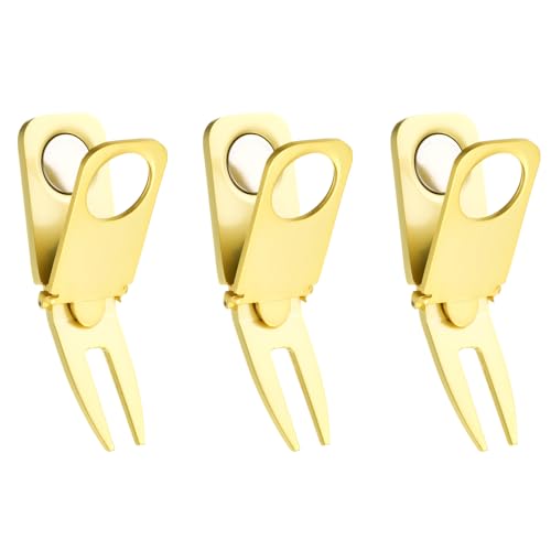 Outil de réparation de divot de golf magnétique PATIKIL en lot de 3 pièces couleur or