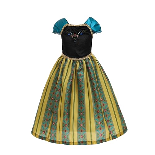 ELSA & ANNA Prinzessin Kleid - Eiskönigin Kostüm für Mädchen - Partys, Geburtstage, Fasching, Karneval und Halloween - 8-9 Jahre (FBA-ANNA1)