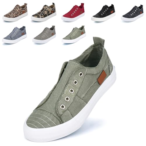 JENN ARDOR Womens Fall Slip On Fashion Sneakers No Laces Comfortable Casual Low Canvas Sneakers Flats Walking Shoes Olive - image 1