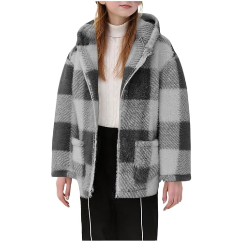 Girls Fleece Coat Plaid Sherpa Zip Hoodie Jackets Warm Soft Flannel Jacket Thick Plush Shacket Fall Winter Clothes