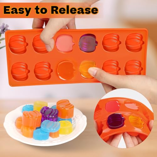 Image of 2 Pcs Pumpkin Silicone Molds, Halloween Pumpkin Chocolate Molds, Fall Pumpkin Candy Mold for DIY Cake, Chocolate, Candy, Jelly, Wax Melt, Ice Cubes (12 Cavity)