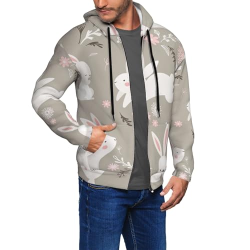 Sweat à capuche lapin de Pâques pour homme - Veste décontractée fleurie noire