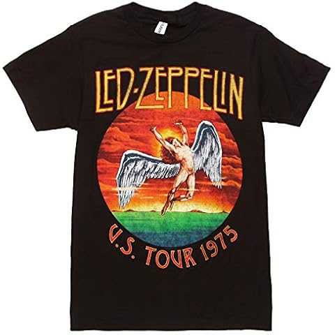 Led Zeppelin Classic Rock Band US 1975 Tour Mens Graphic Short Sleeve Crewneck T-Shirt - Black (X-Large) Cover