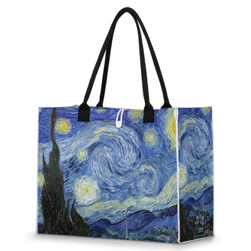 Starry Night Art Tote Bag for Women Large Beach Bag Reusable Tote Bags for Work Travel Beach Shopping