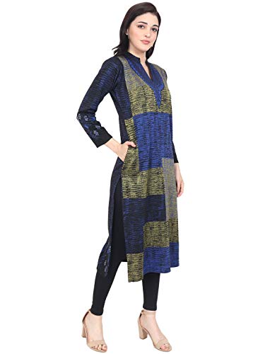 Image of Rosary Women's Embroidered Woolen Kurti with Pockets Warm Full Sleeve Winter Wear