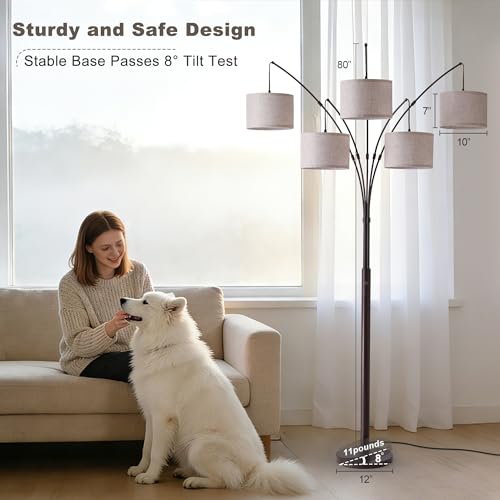 Image of Dimmable Floor Lamp - Arc Floor Lamps for Living Room, 4000LM Super Bright Modern Tall Standing Lamp with Black Shades & Heavy Base, Mid Century Tree Floor Lamp for Bedroom Office