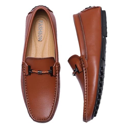 ANUFER Mens Synthetic Leather Moccasin Slippers Elegant Buckle Loafers3