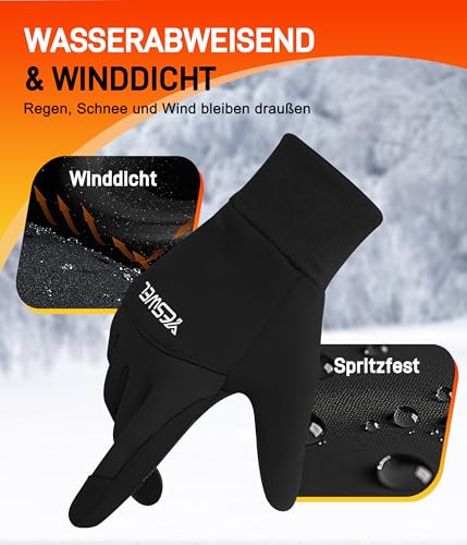 YESWEL Fahrradhandschuhe Herren Damen, Thermo Wasserdicht Handschuhe, Touchscreen Winterhandschuhe, Warme Winddichte Laufhandschuhe (Schwarz, L)
