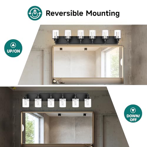 Image of Integrated LED Modern Bathroom Light Fixtures Over Mirror, 6 Light Bathroom Vanity Light Black Dimmable Vanity Lights with Crystal Bubble Glass ?Built-in LED Bulbs Included?