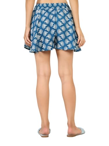 Image of KE KANHA EXPORTS Women's Boho Printed Viscose Flared Shorts | Skort‑Style Silhouette | Elastic Waist with Tassel Drawstring | Lightweight Summer Casual