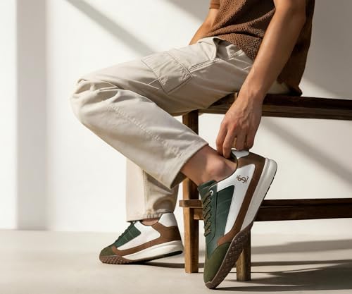 Image of LOUIS STITCH Green and Tan Sneaker for Men | Comfortable Sneaker | LSP-SNK-AVI004-WHTN