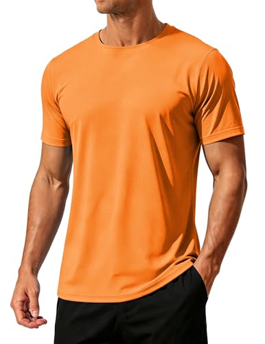 Image of SMENG Tshirts Men UK Summer Quick Dry Gym Clothes UPF 50+ Wicking Sports T Shirts Short Sleeve Work Tops for Men Orange M