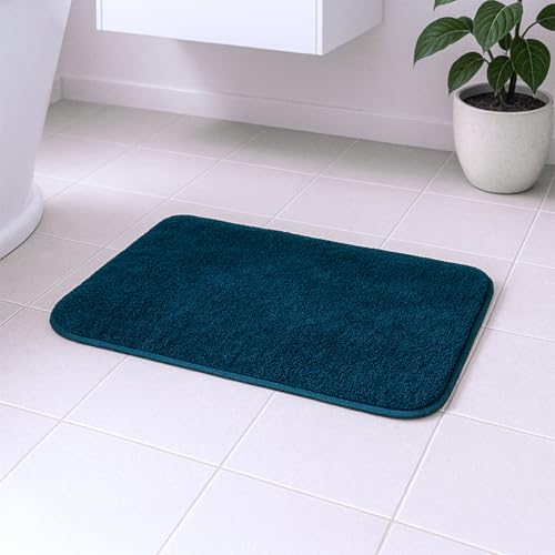 Image of Earthy Fables Soft Microfiber Bath Mat - Cut Pile, Quick Dry, Anti-Skid, Water Absorbent, Non-Slip, Machine Washable Floor Rug, Shower Mat, Door Mat for Bathroom, Bedroom, 60x40 cm - Teal